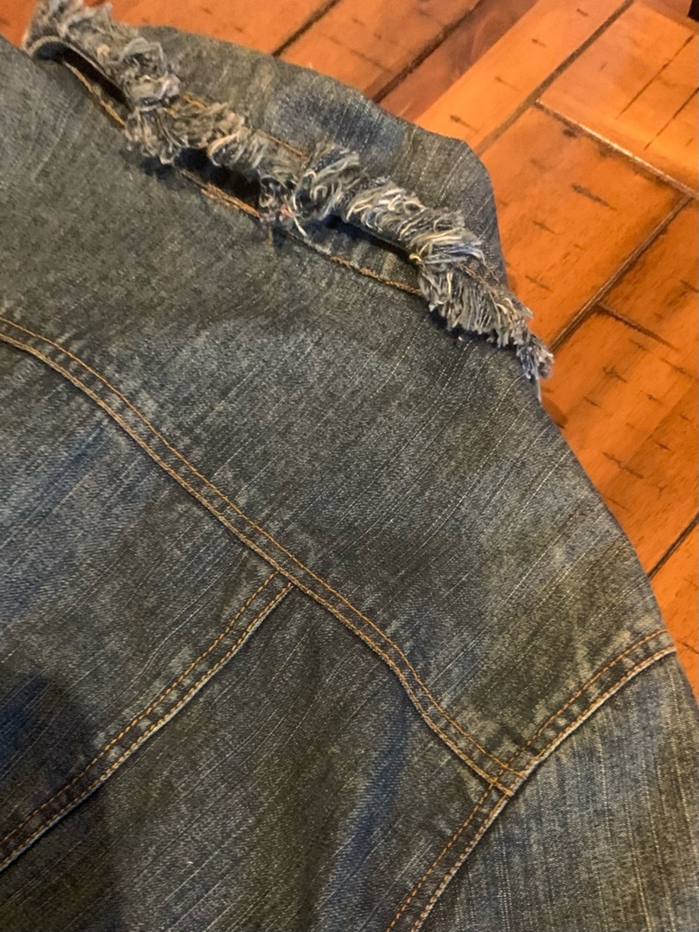 Vintage Boho Western Fringe Embroidered Denim Jean Jacket XL Floral Lace Beaded - Picture 7 of 11